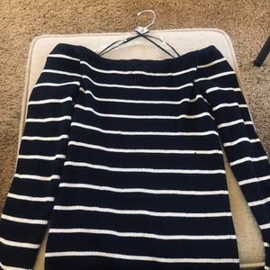 Striped American Eagle Off the Shoulder Sweater